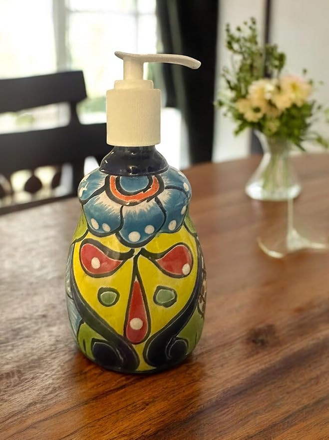 Talavera Soap Dispenser – Hand-Painted Mexican Pottery, Vibrant Ceramic Bathroom & Kitchen Decor (Traditional)