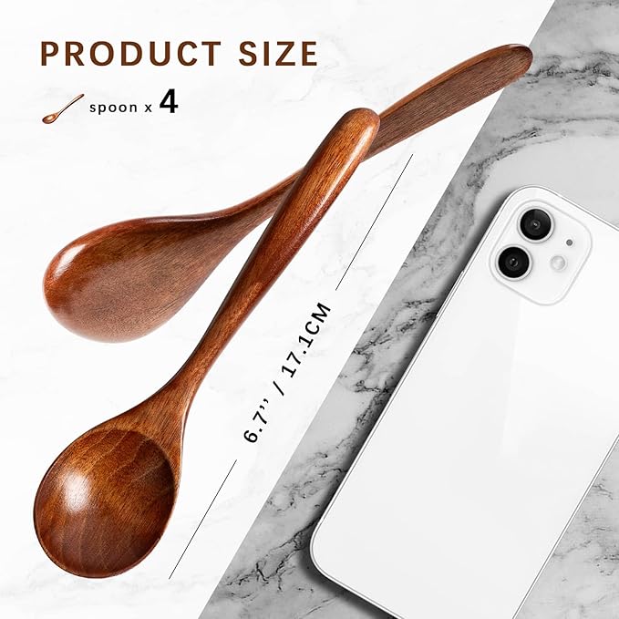 4 PCS Wooden Spoons for Honey, 6.7 inch Small Wooden Spoons - Image 2
