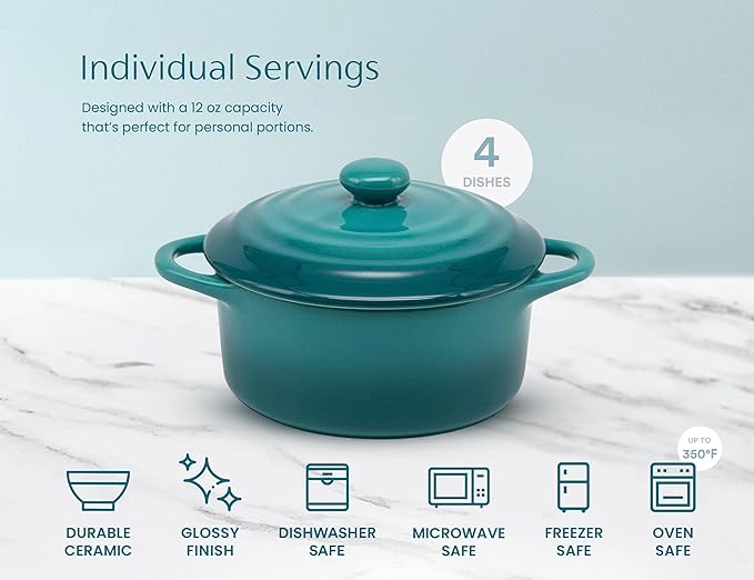 Kook Ceramic Mini Cocotte Set, Small Casserole Dishes - Image 6
