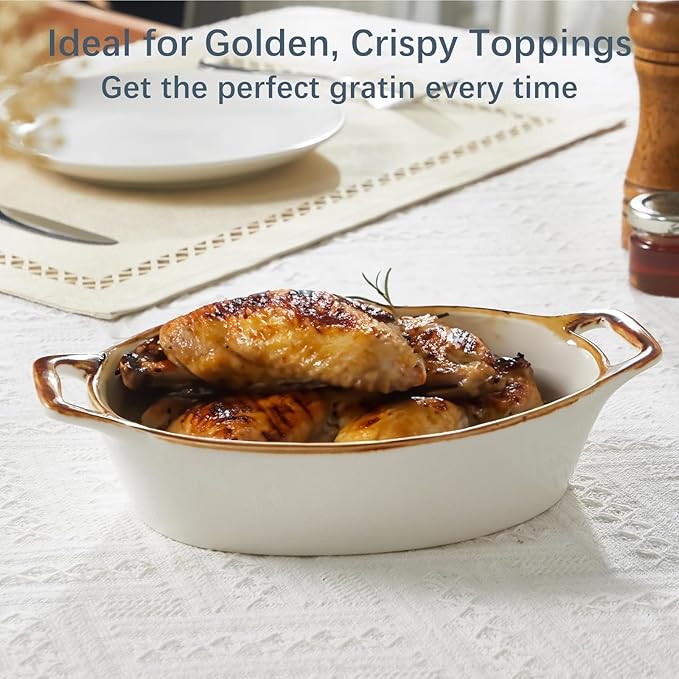 ONEMORE Au Gratin Baking Dish Oval Ceramic White Small Casserole Dish Oven Safe - Image 7