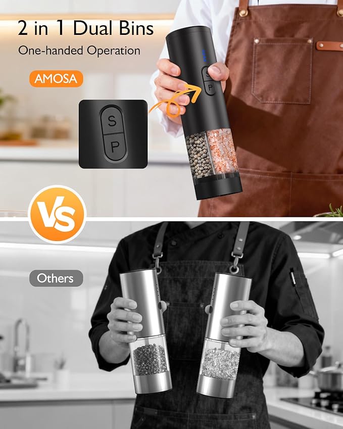 Electric Salt and Pepper Grinder Set, 2 in 1 Dual Bins USB Rechargeable - Image 4