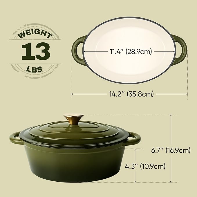 Vintage Style Oval Dutch Oven for Bread Baking, 4.5 Quart Non Stick Enameled - Image 4