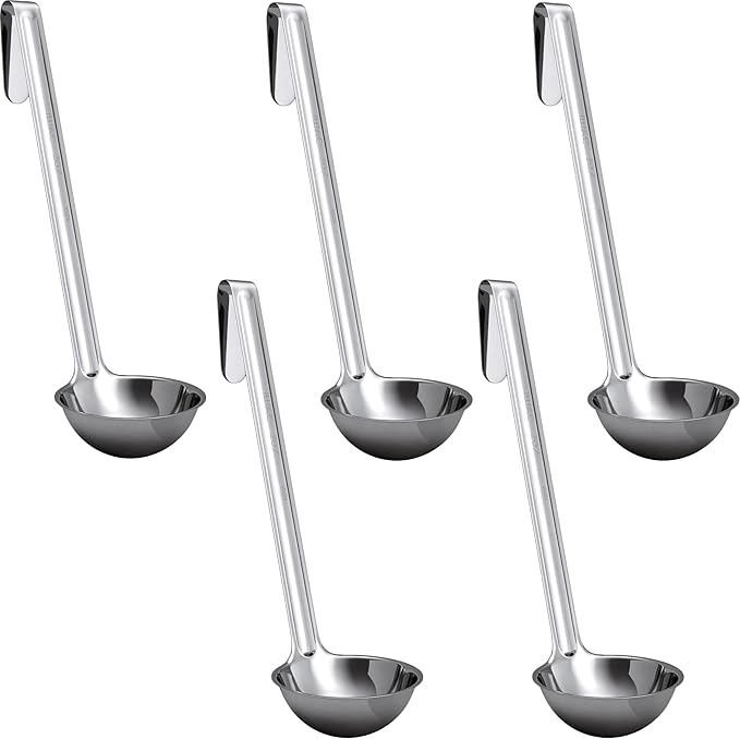 Super Sturdy, Ergonomic 2 Oz. Soup Ladle 5 Pk. Stainless Steel Ladles by FoodRestaurantSupplies
