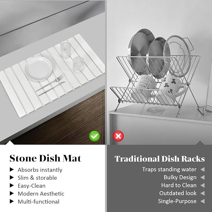 Large Stone Dish Drying Mats for Kitchen Counter, Quick Drying Collapsible Dish - Image 6