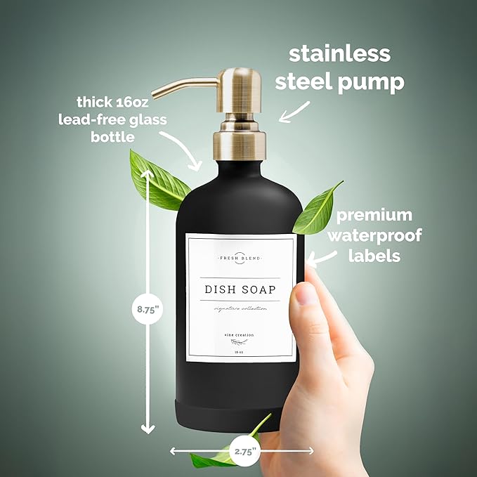 Vine Creations Black Glass Soap Dispenser, 2 Pack Kitchen Soap Dispenser Set - Image 6