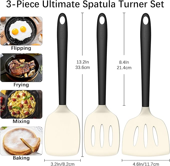 Coukre 3 Pack Silicone Spatula Set, High Heat Resistant, Fish Spatula, Solid & - Image 2