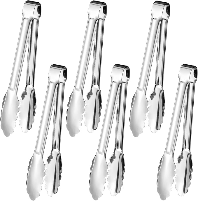 6pcs Stainless Steel Serving Tongs Gold or Silver Plated 9inch Heavy Duty by IAXSEE
