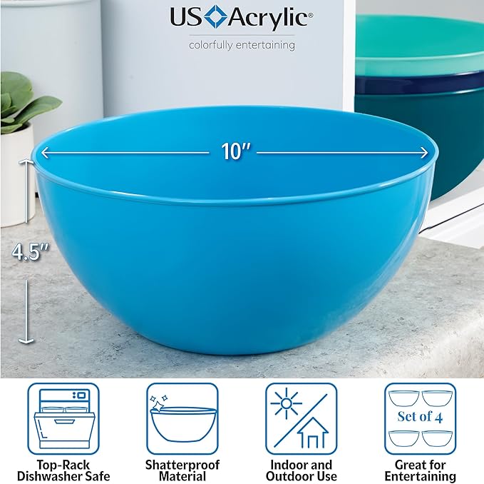 US Acrylic Vista Durable Plastic Salad and Serving 10-inch Bowls | Set of 4 in - Image 3
