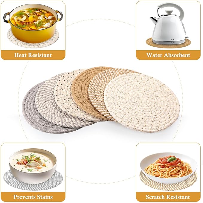 Billbotk 8" Trivets for Hot Dishes, Hot pots and Pans, 6 Heat Resistant Hot Pads - Image 4