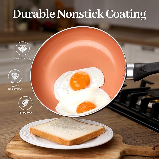 BECIGAR 8pcs Gold Ceramic Pots and Pans Set, Cooking Pan Set, Cooking Pot Set - Image 4