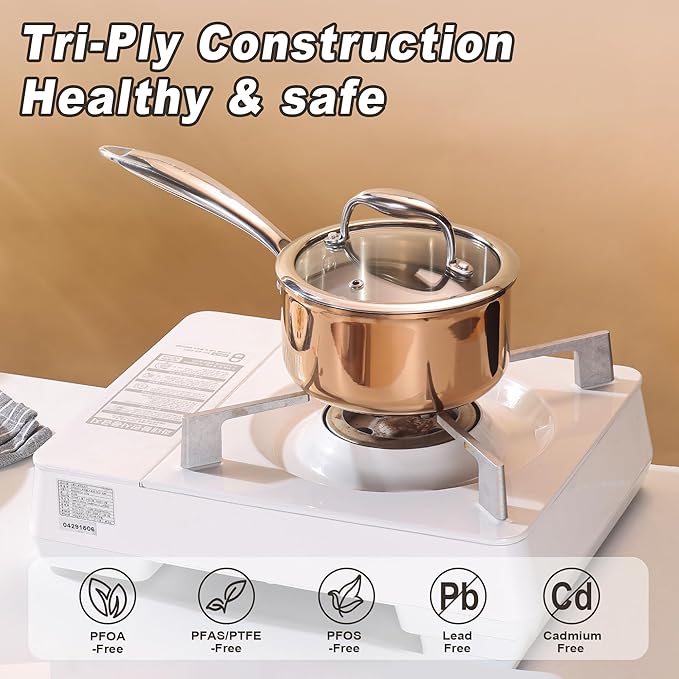 1-Quart Saucepan with Lid, Tri-Ply Stainless Steel Pot with Stay-Cool Handle & - Image 4