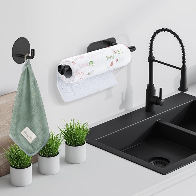 Paper Towel Holder with 2 Hooks-Under Cabinet Paper Towel Holder - Image 3