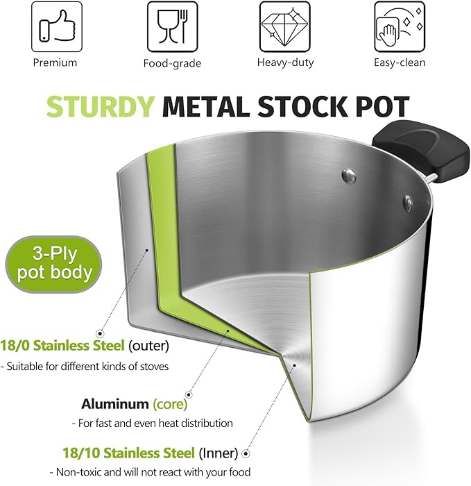5 Quart 3-Ply Cooking Stock Pot - Image 4