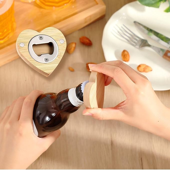 Vesici 50 Pcs Magnetic Bottle Opener 2.5in DIY Bamboo Heart Shape Beer Openers - Image 4