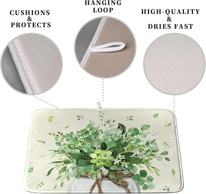 Spring Sage Green Leaves Dish Drying Mat - Image 3
