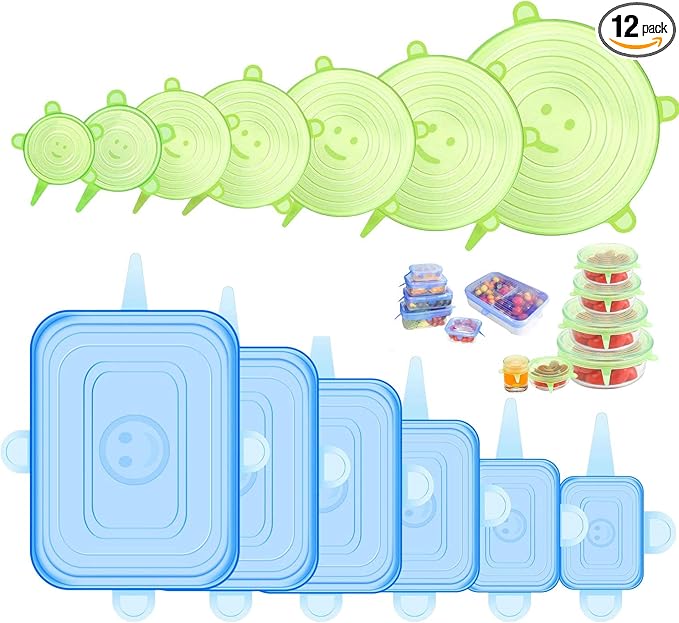 Silicone Stretch Lids for Food Storage in Fridge, 12 Pack Silicone Lids by ONEGOL+DIRECT+