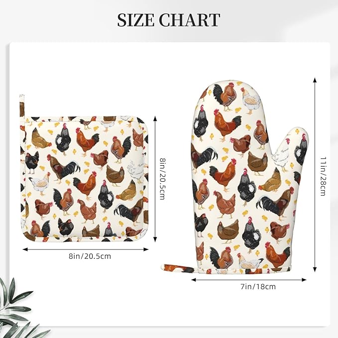 Rooster Hen Oven Mitts and Pot Holders Sets Silicone Rustic Domestic Animal - Image 3
