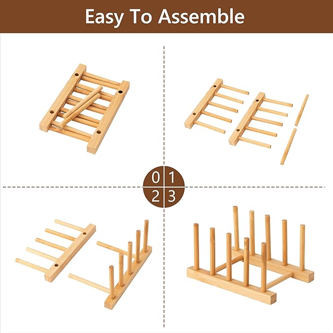 HBlife 2pcs Bamboo Dish Plate Bowl Cup Book Pot Lid Cutting Board Drying Rack - Image 7