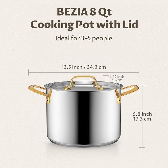 BEZIA 8 Quart Stainless Steel Stock Pot, 0-Coating Safe Cooking Pot - Image 7
