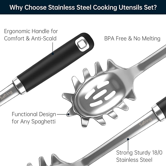 Safring Stainless Steel Soup Ladle and Spaghetti Spoon Set, Heat Resistant - Image 3
