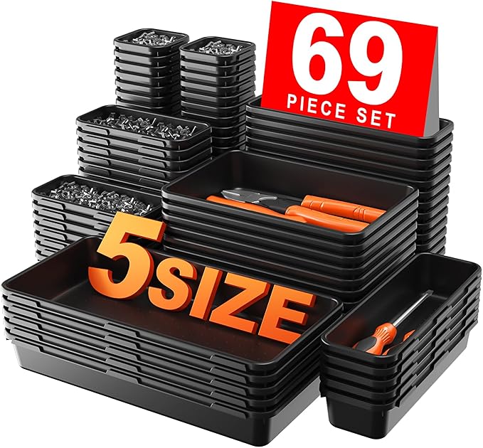 【More Larger Size】A-LUGEI【69 PCS-5 Size】 Tool Box Organizer Tray Divider by A-LUGEI