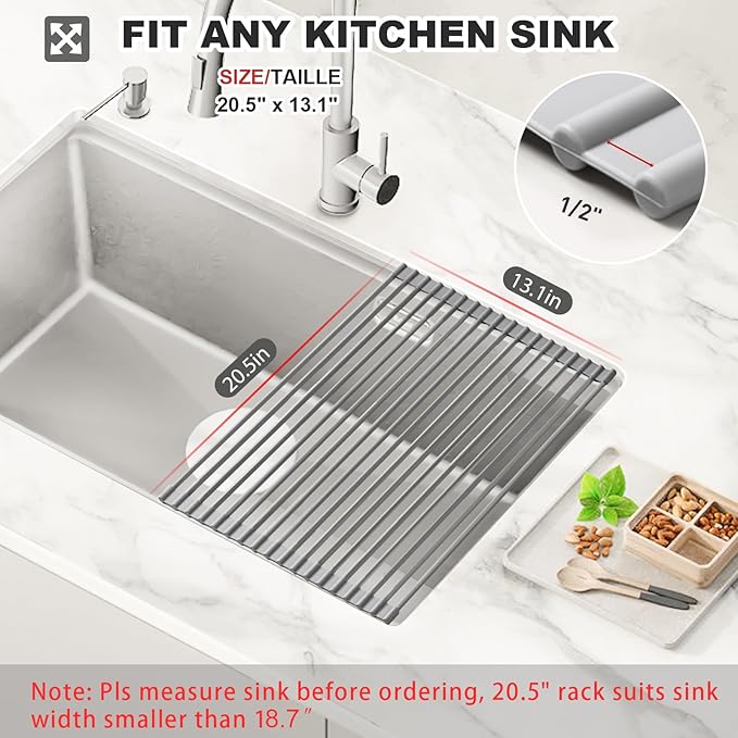 MERRYBOX Roll Up Dish Drying Rack, Over The Sink Dish Rack Foldable, - Image 2
