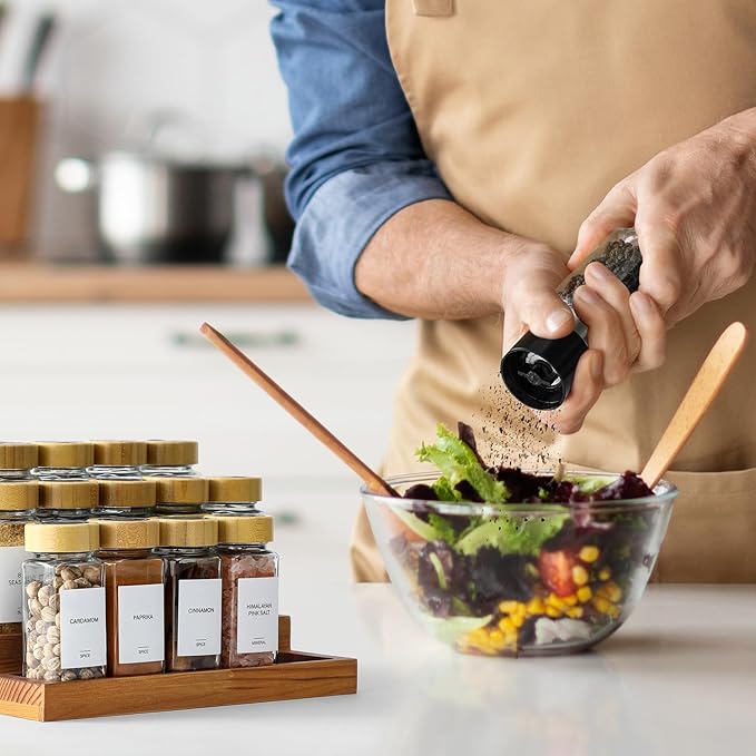 AOZITA 14 Pcs Spice Jars with Bamboo Lids - 4oz Square Spice Bottles with Spice - Image 8