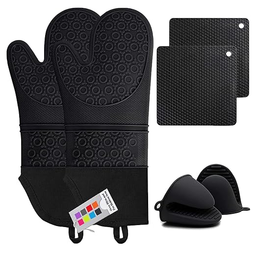 Silicone Oven Mitts and Pot Holders Sets, MTZRFLL Extra Long Heat Resistant by MTZRFLL