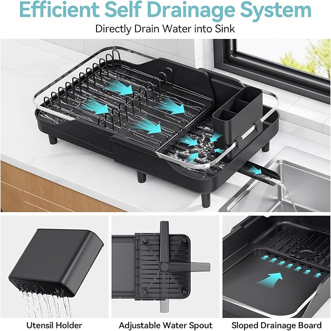 Urackify Expandable Dish Rack for Kitchen Counter, 16.14"-23.62" Large - Image 3