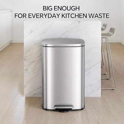 13 Gallon Trash Can and 1.6 Gallon Kitchen Trash Can Combo Set, Stainless Steel - Image 8