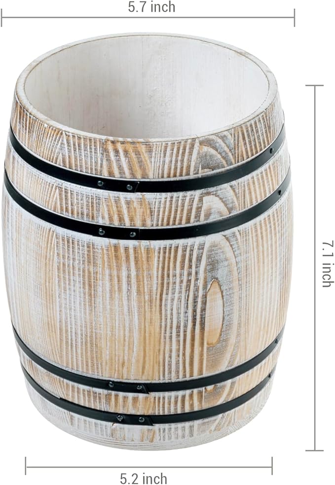MyGift Wine Barrel Design Kitchen Utensil Holder Crock, Vintage White Washed - Image 5