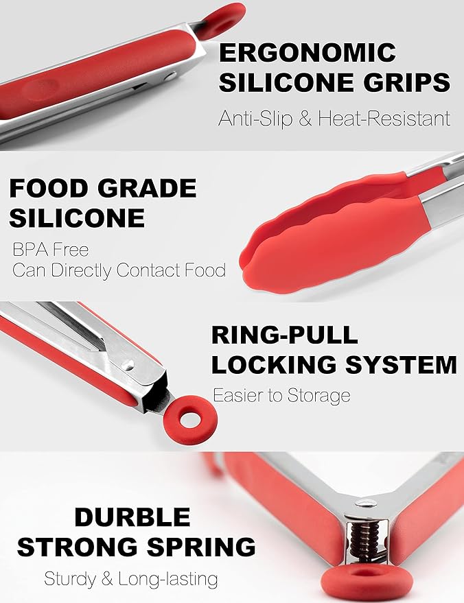 Anaeat Non-Stick Silicone Locking Tong Set of 3 - Image 5