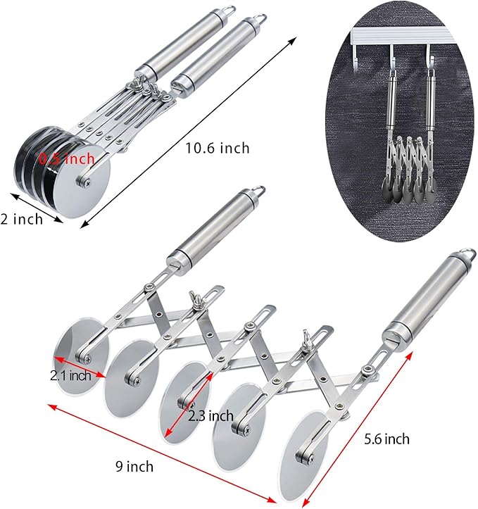 Juome 5 Wheel Pastry Cutter Stainless Pizza Slicer Multi-Round Dough Cutter - Image 2