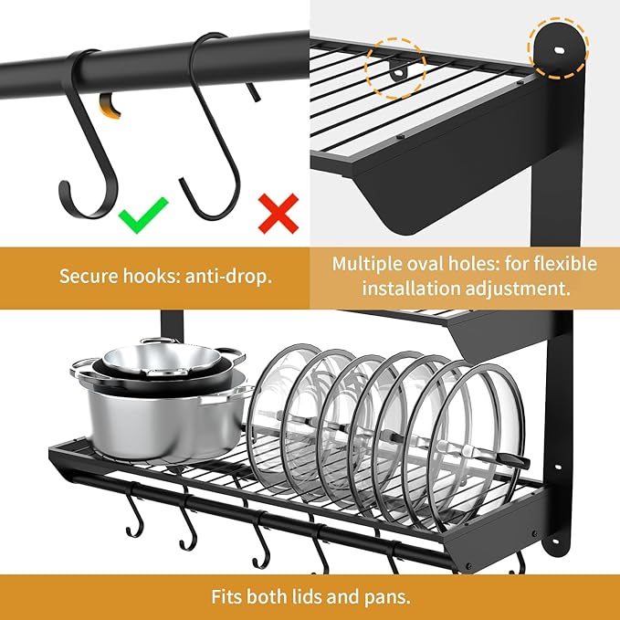 Taozun Pot Rack Wall Mounted 30 Inch, 2-Tier Heavy Duty Pot and Pan Hanging - Image 2