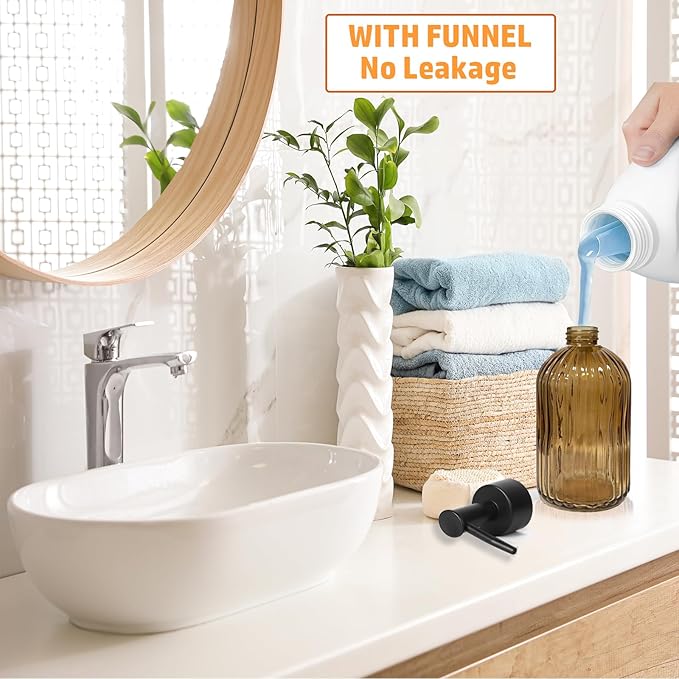 14Oz Black Pump Glass Soap Dispenser, - Image 5