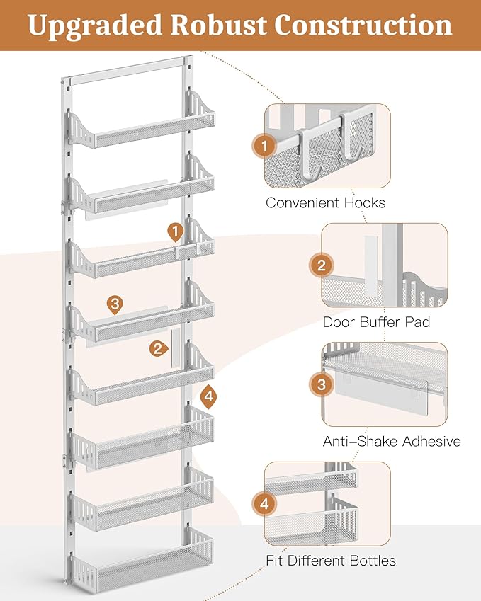 POKIPO Over the Door Pantry Organizer 8-Tier, Large Metal Door Spice Rack - Image 8