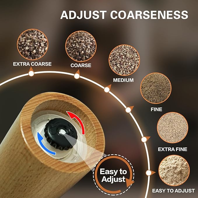 Wooden Salt And Pepper Grinder Set –【Gear-Shape Knob & Effortless Grinding】8 - Image 4
