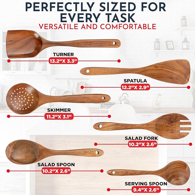 Teak Wooden Utensil Set 6-Piece - Image 3