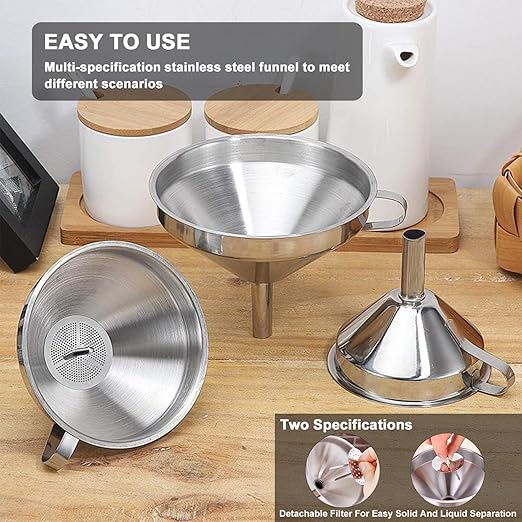 Stainless Steel Funnels for Kitchen use, Cleaning Brush.Funnel for Filling - Image 6