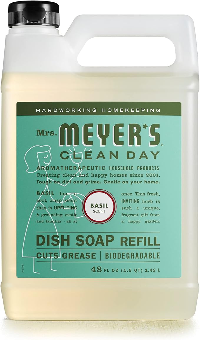 MRS. MEYER'S CLEAN DAY Basil Dish Soap (48 oz) & Lemon Verbena Hand Soap (33 oz) Bundle