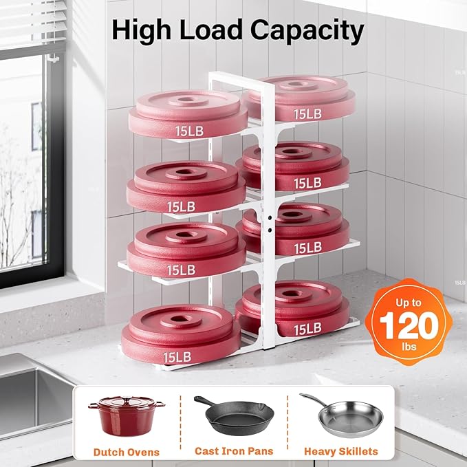 MUDEELA 8-Tier Pots and Pans Organizer under Cabinet, Heavy Duty Adjustable Pot - Image 3