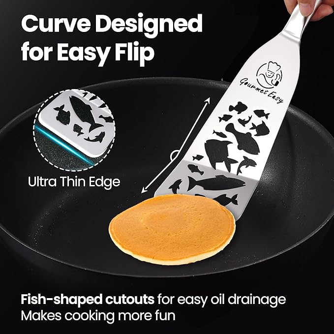 Stainless Steel Fish Spatula Set – Funky Fish Edition, 1 Large Fish Turner + 1 - Image 2
