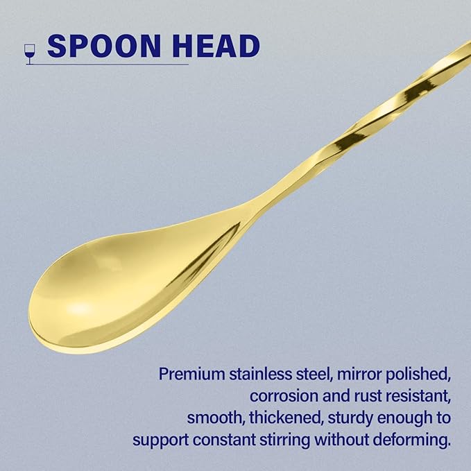 BRIOUT 2 Pcs Bar Spoon, 12 Inches Long Handle Drink Stirrer, Stainless Steel - Image 3