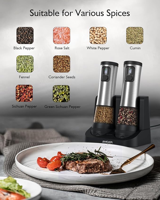 Electric Salt and Pepper Grinder Set, Upgraded 2-Speed Setting, External 5 - Image 8