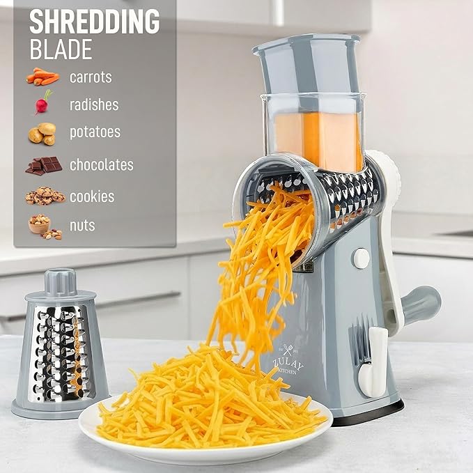 Zulay Kitchen Rotary Cheese Grater 5 Blade Cheese Shredder - Image 3