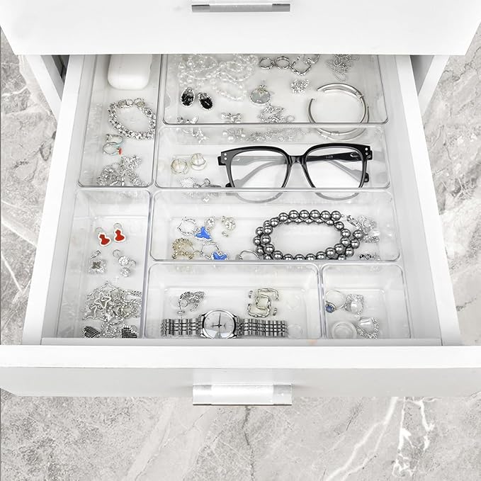 Manalete Drawer Organizers Set of 12, 4 Sizes Clear Plastic Drawer Organizers - Image 6