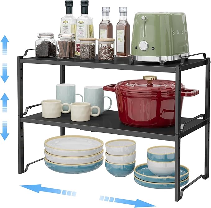2 Pack 11” Width Expandable Kitchen Cabinet Organizer Shelves, Metal Kitchen by Cidaziya
