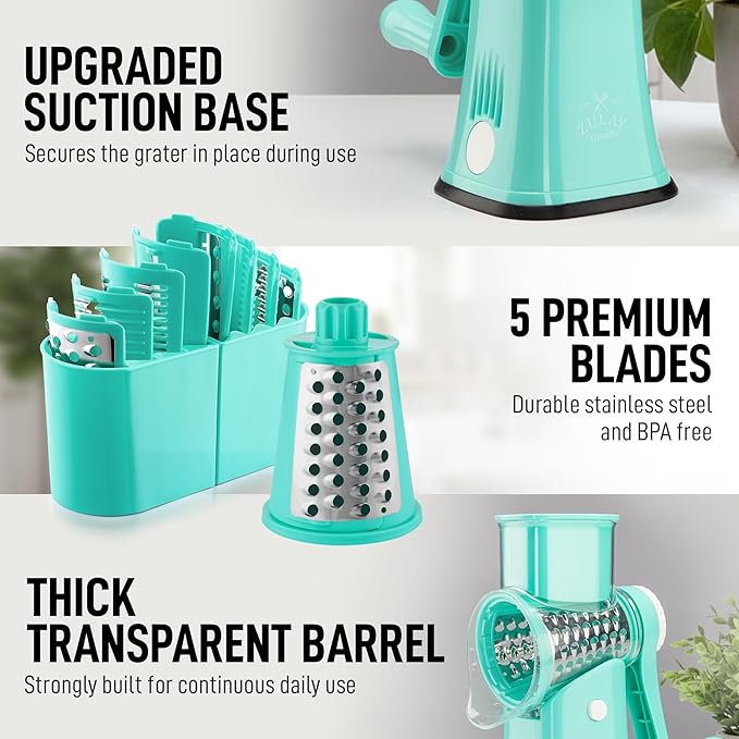 Zulay Kitchen Rotary Cheese Grater 5 Blade Cheese Shredder - Image 7