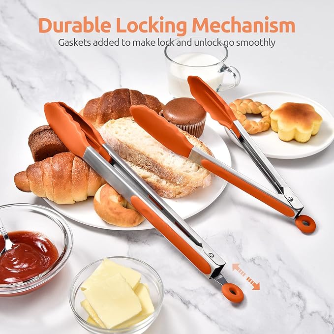 600ºF Heat Resistant Kitchen Tongs: U-Taste 9+12 inch Silicone Cooking Tong Set - Image 7