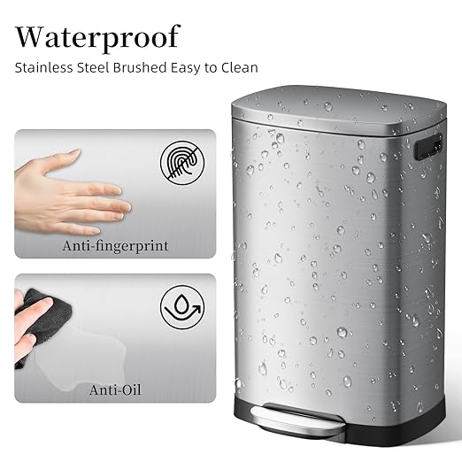 KdbK 13 Gallon Trash Can with Lid, 50L Fingerprint Proof Stainless Steel - Image 3